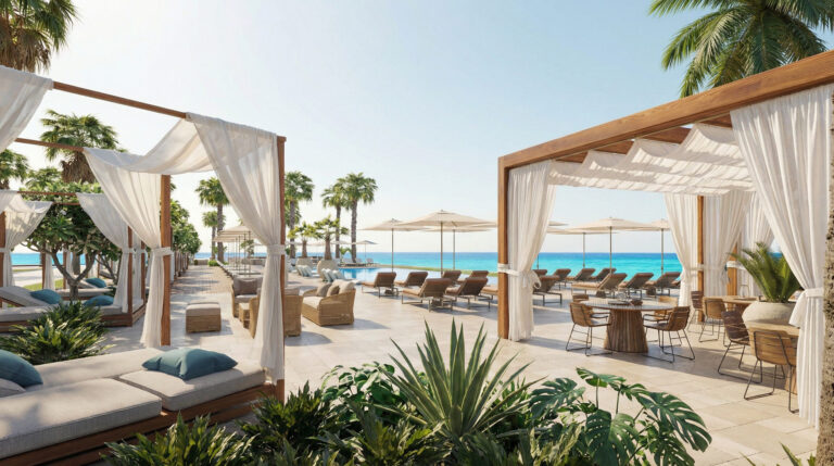 Luxury beachfront resort rendering in Dubai