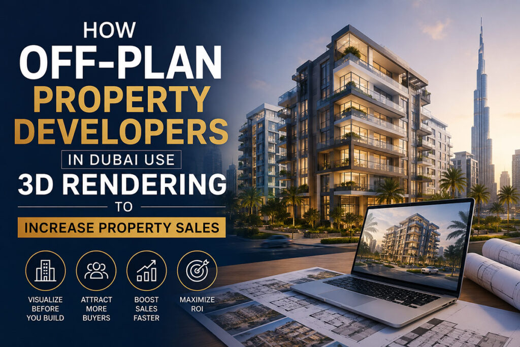 Off-plan property development in Dubai visualized with 3D architectural rendering