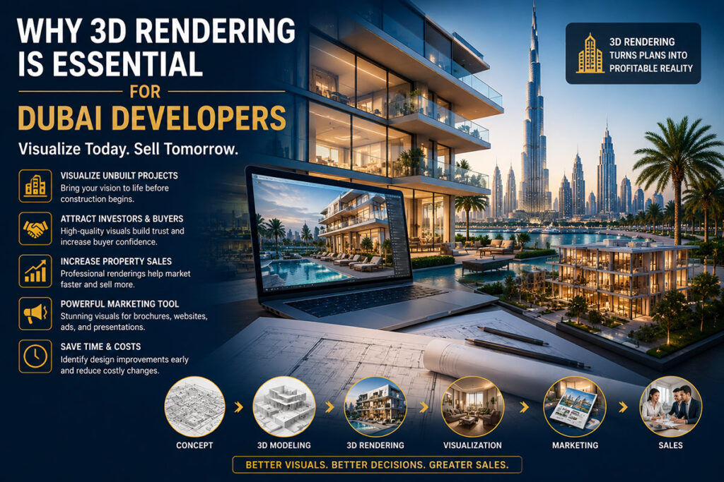 3D rendering for Dubai property developers showcasing luxury real estate visualization