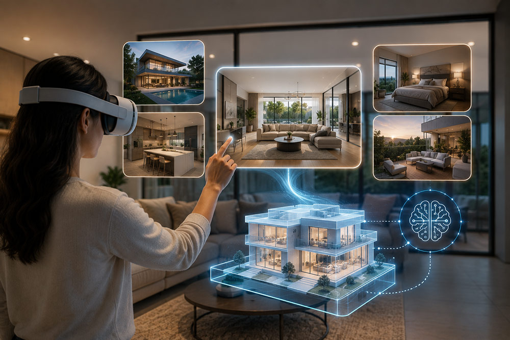 AI-powered virtual real estate tour with immersive property visualization and interactive home exploration.