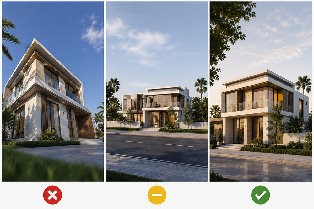Architectural camera angle comparison