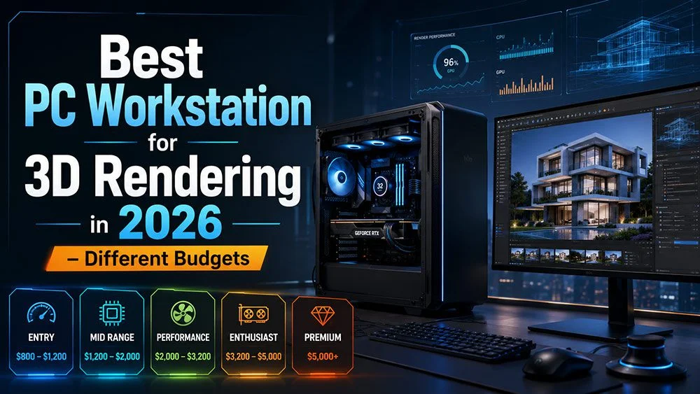 Best PC workstation for 3D rendering in 2026 with high-end rendering PC, monitor, and different budget tiers